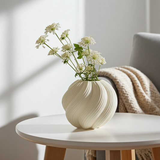 Vase gedreht aus Glas/Weiß