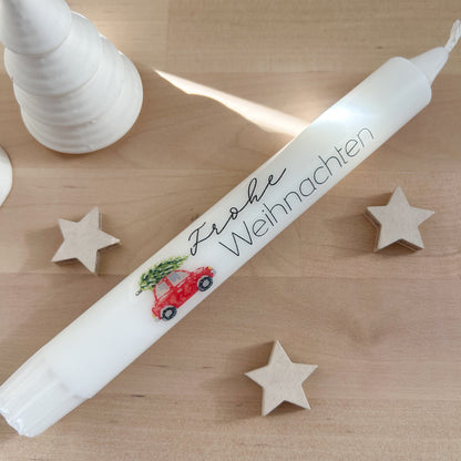 Kerze „frohe Weihnachten“ (rotes Auto)