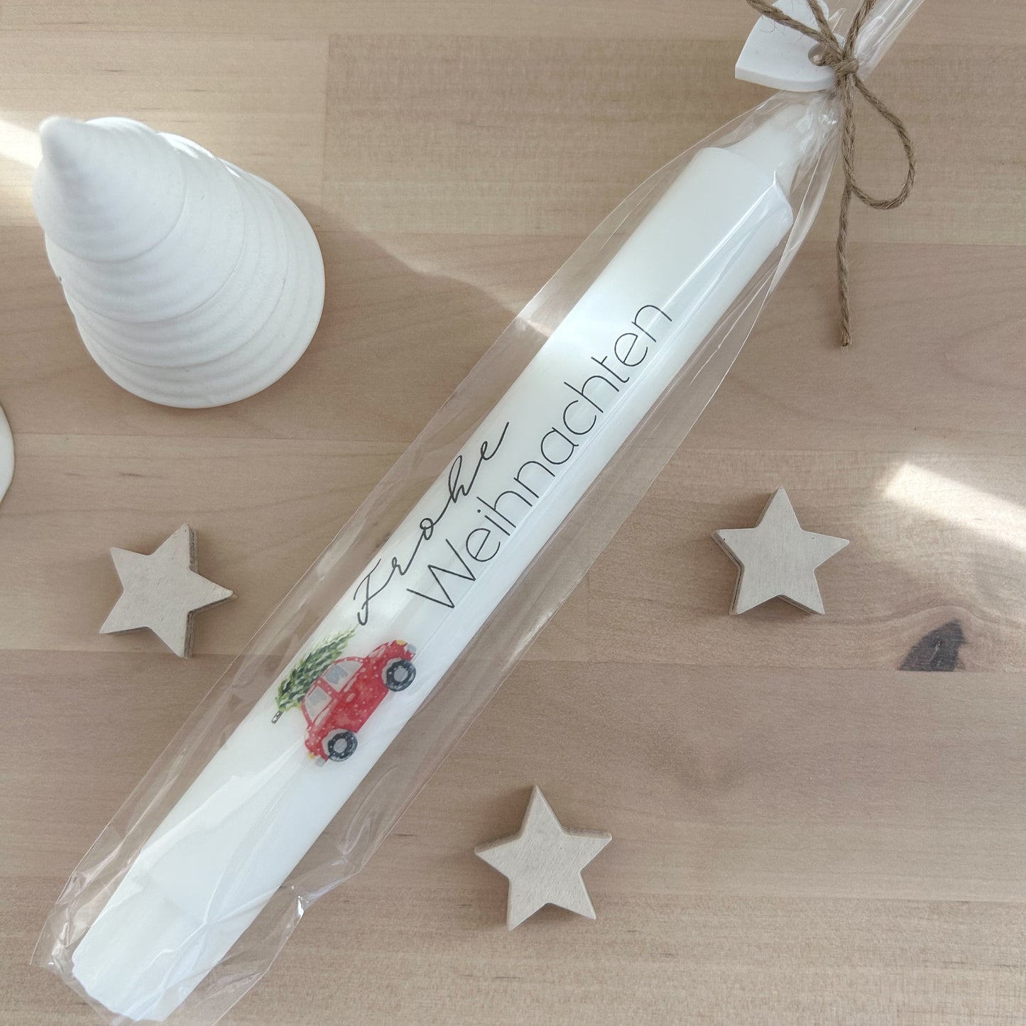 Kerze „frohe Weihnachten“ (rotes Auto)