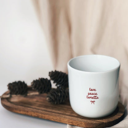 Becher „love peace Lametta“