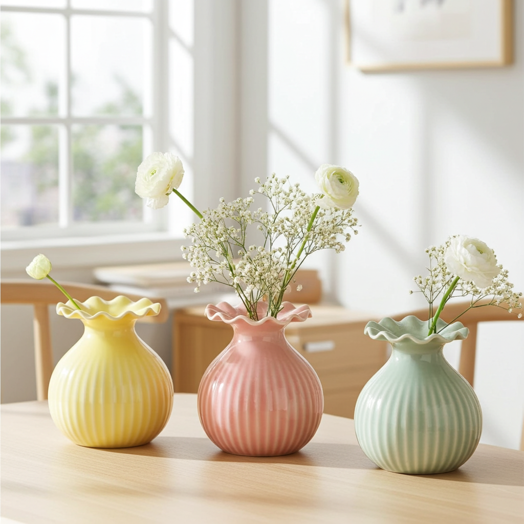 Vase Pastell mit Wellenrand in 3 Farben erhältlich
